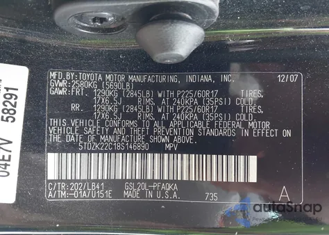 2008 Toyota Sienna Xle/Xle Limited z USA, uszkodzony, nr VIN 5TDZK22C18S146890